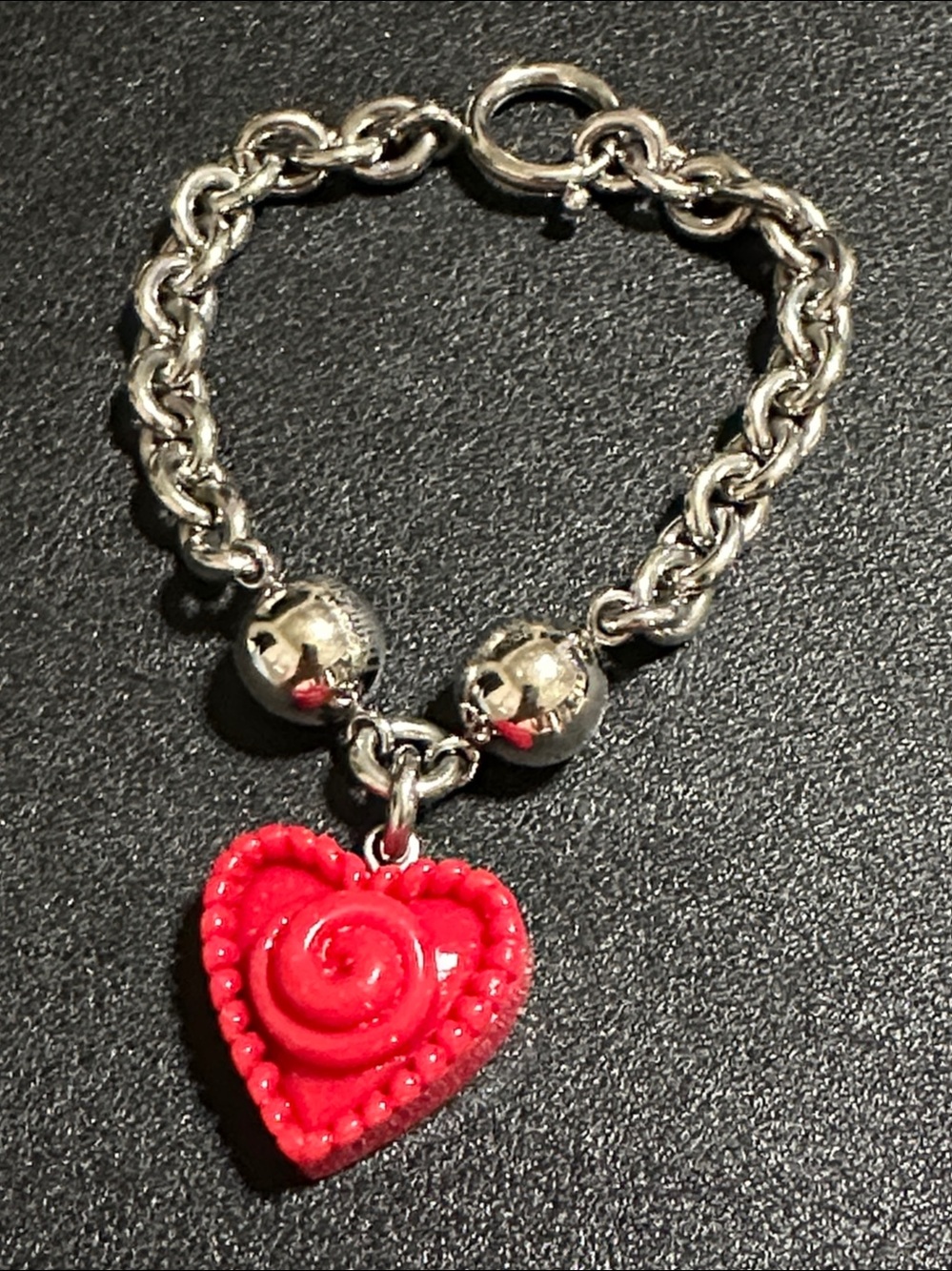 Moschino Cheap & Chic Vintage Red Heart Charm Bracelet